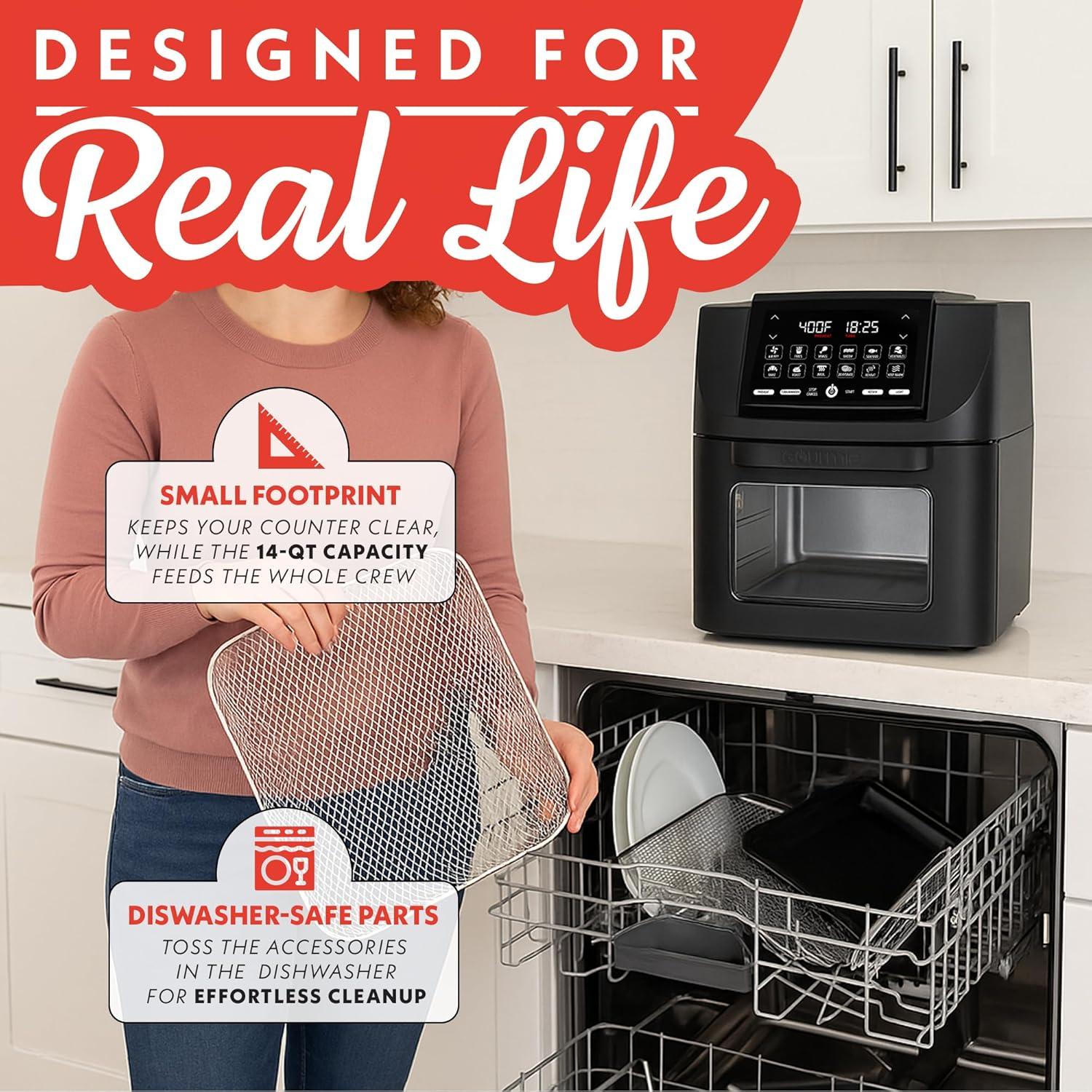 image:imageGourmia Air Fryer 14 Qt AllinOne Oven with Rotisserie Digital Display with 12 Presets Roast Bake Broil Dehydrate Dishwasher Safe Accessories Black