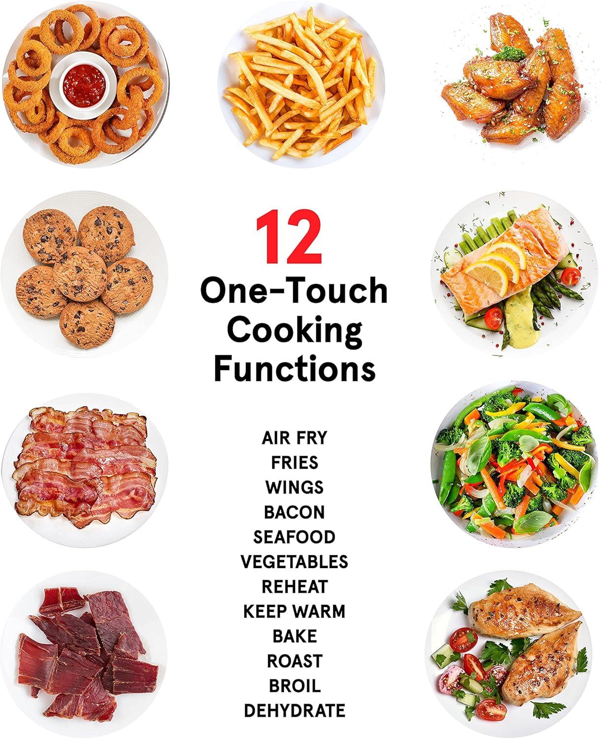 image:imageGourmia Air Fryer 6 Qt Large Capacity FryForce 360 Digital Display with 12 Presets Roast Bake Broil Dehydrate Dishwasher Safe Accessories BlackBlack