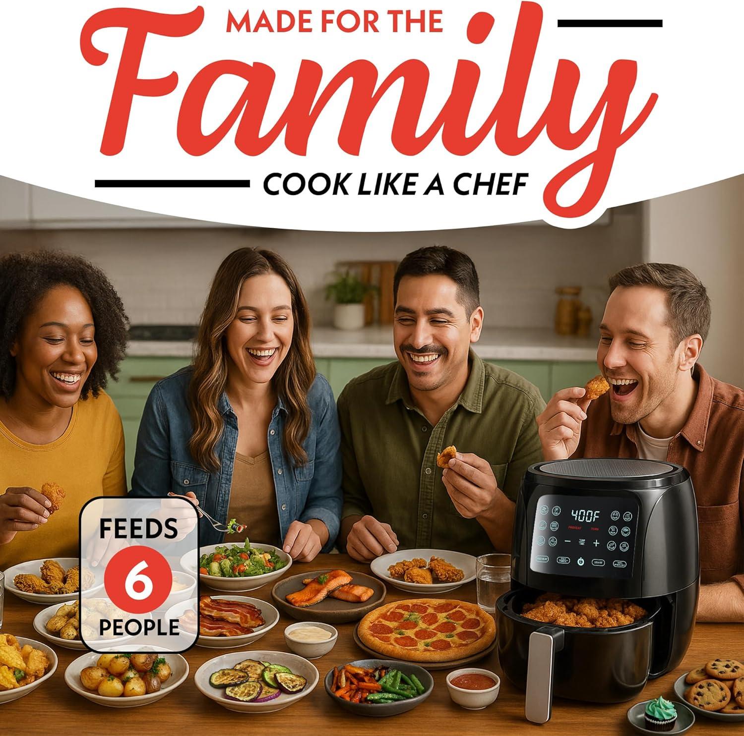 image:imageGourmia Air Fryer 6 Qt Large Capacity FryForce 360 Digital Display with 12 Presets Roast Bake Broil Dehydrate Dishwasher Safe Accessories BlackBlack