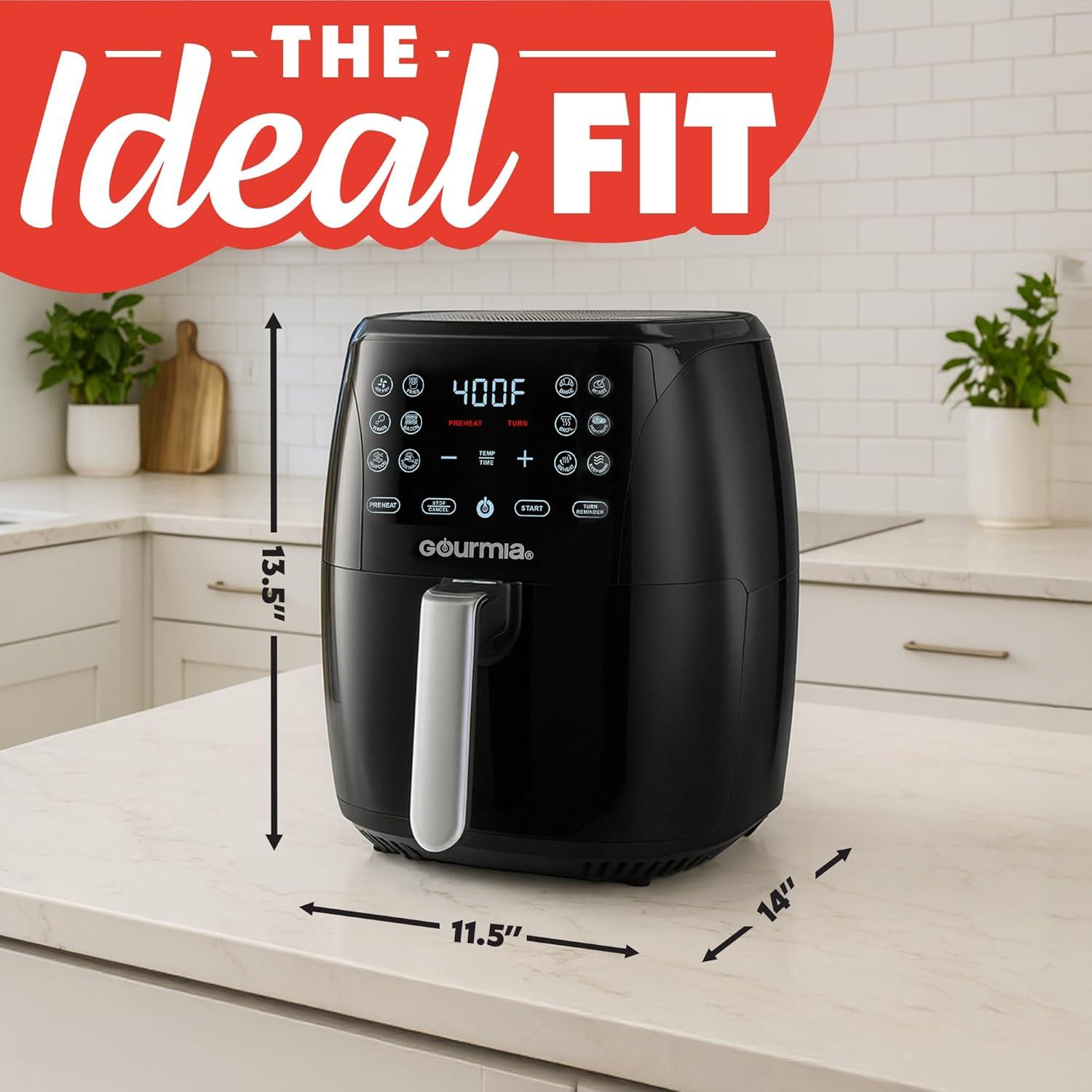 image:imageGourmia Air Fryer 6 Qt Large Capacity FryForce 360 Digital Display with 12 Presets Roast Bake Broil Dehydrate Dishwasher Safe Accessories BlackBlack