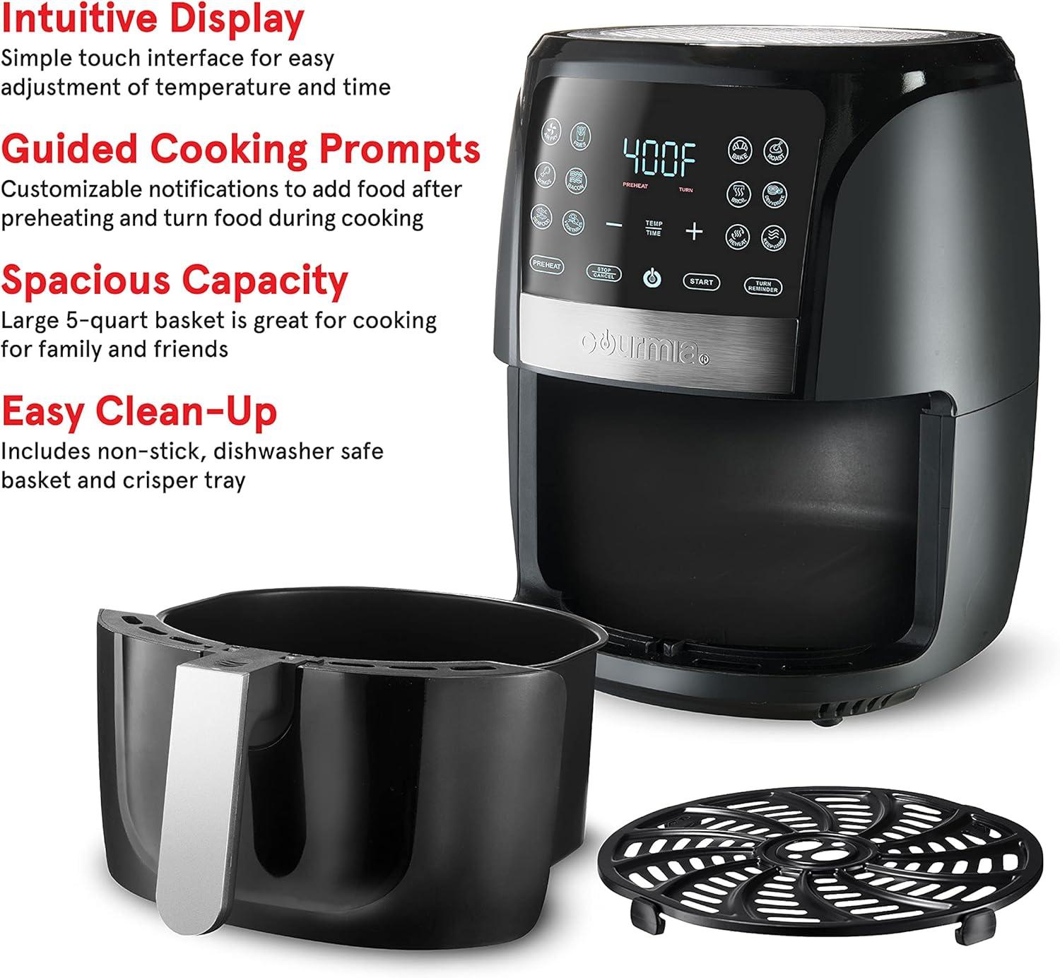 image:imageGourmia Air Fryer 6 Qt Large Capacity FryForce 360 Digital Display with 12 Presets Roast Bake Broil Dehydrate Dishwasher Safe Accessories BlackBlack