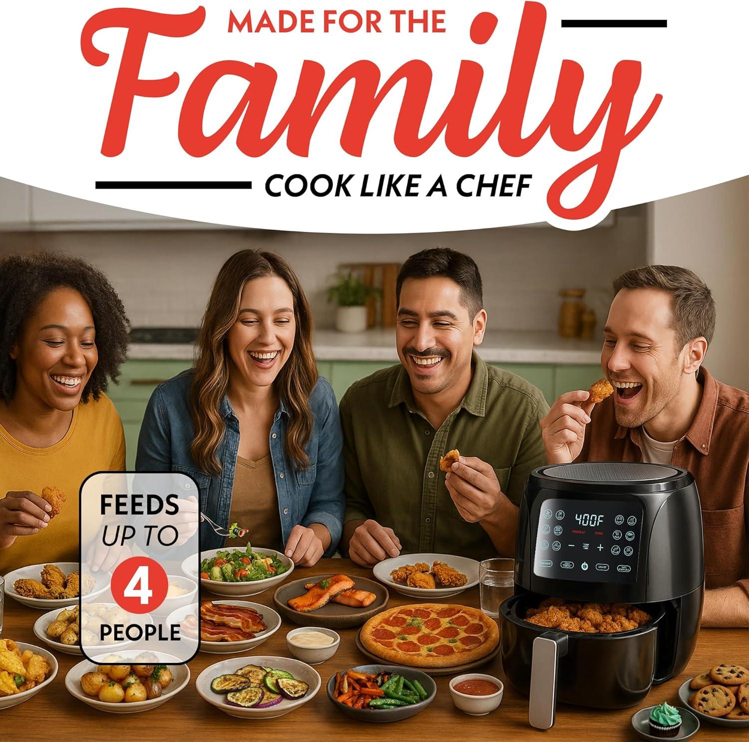 image:imageGourmia Air Fryer 6 Qt Large Capacity FryForce 360 Digital Display with 12 Presets Roast Bake Broil Dehydrate Dishwasher Safe Accessories BlackBlack