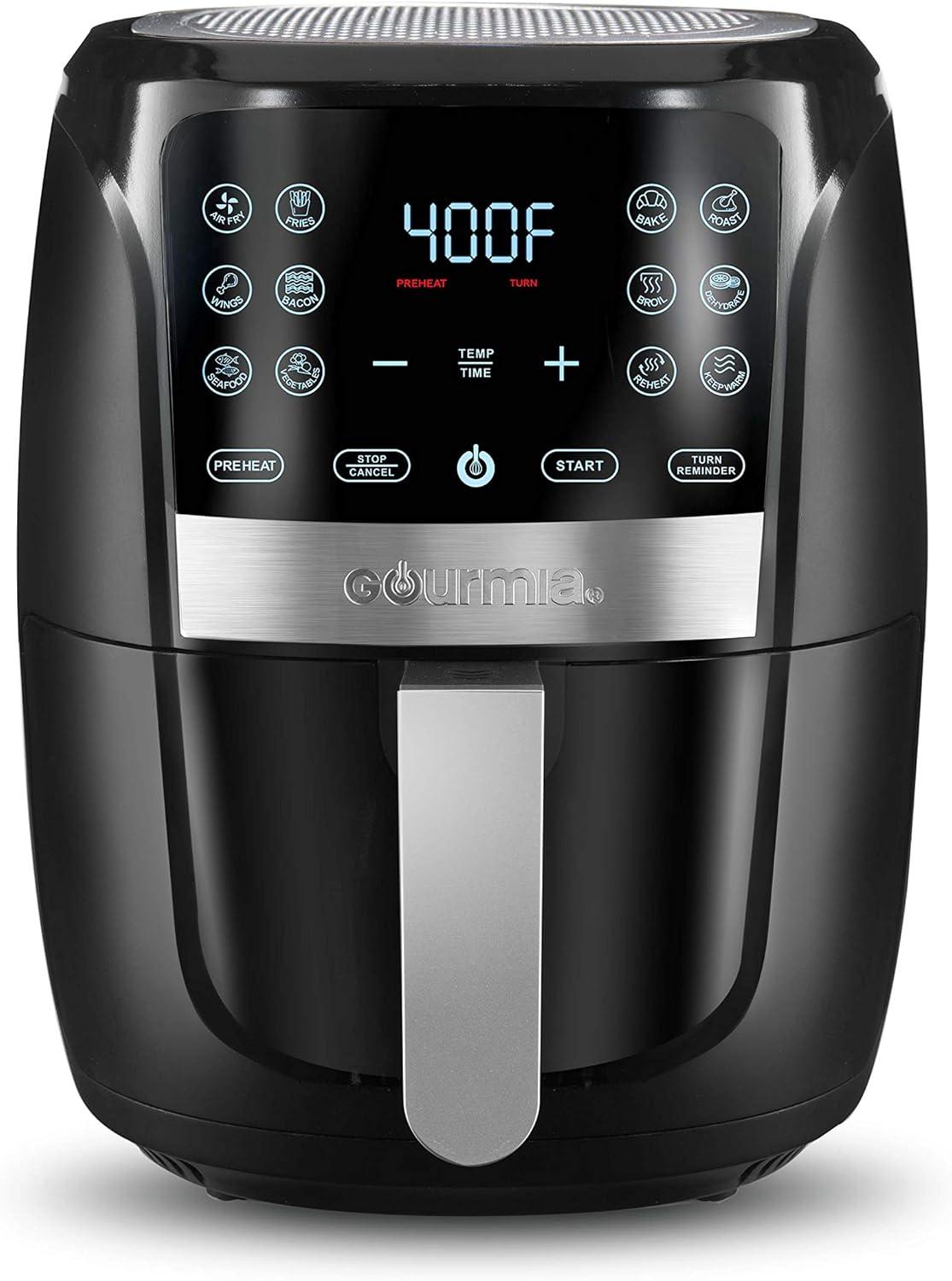 image:imageGourmia Air Fryer 6 Qt Large Capacity FryForce 360 Digital Display with 12 Presets Roast Bake Broil Dehydrate Dishwasher Safe Accessories BlackBlack
