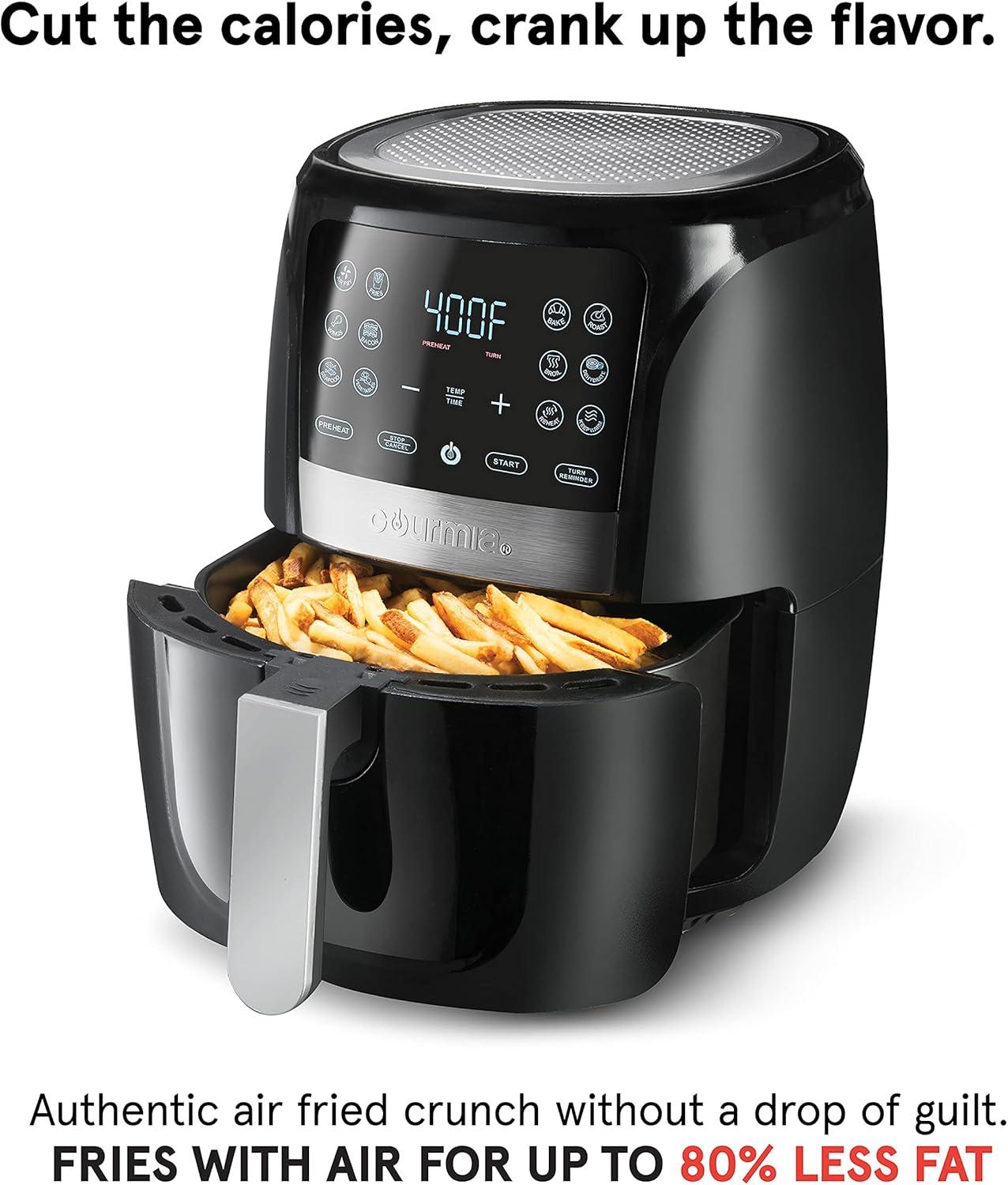 image:imageGourmia Air Fryer 6 Qt Large Capacity FryForce 360 Digital Display with 12 Presets Roast Bake Broil Dehydrate Dishwasher Safe Accessories BlackBlack