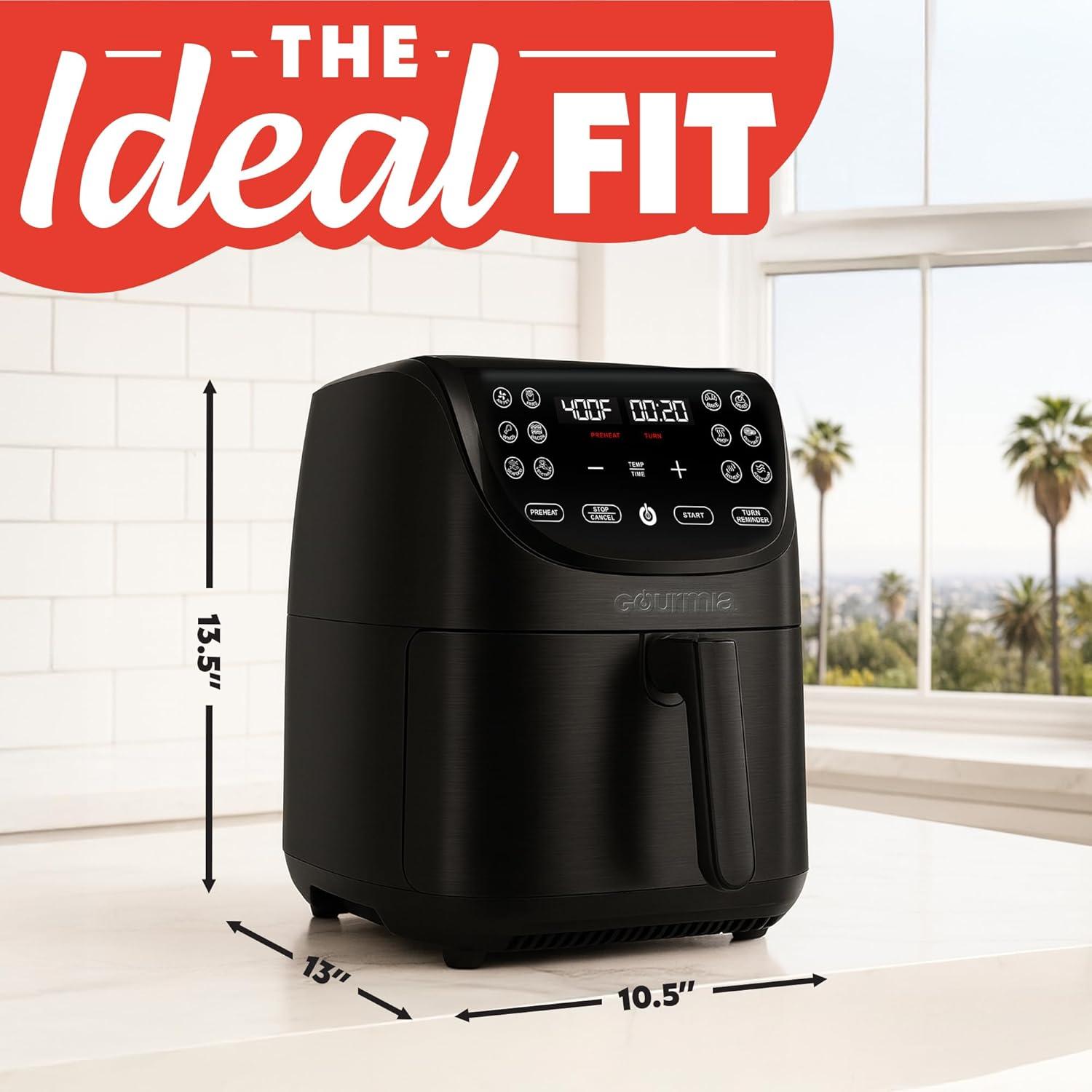 image:imageGourmia Air Fryer 7 Qt Large Capacity FryForce360 Digital Display with 10 Presets Roast Bake Broil Dehydrate Dishwasher Safe Accessories BlackBlack