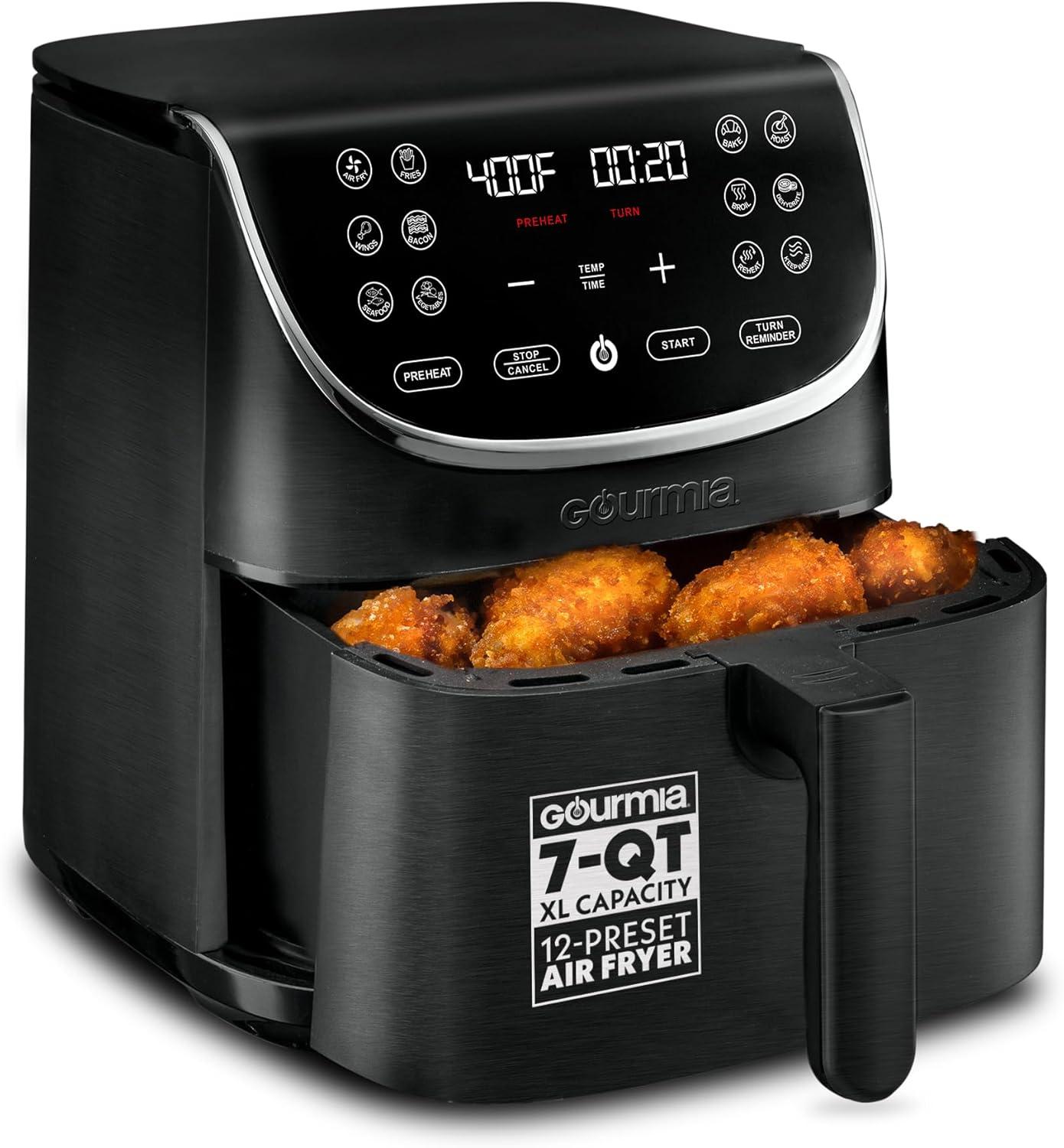image:imageGourmia Air Fryer 7 Qt Large Capacity FryForce360 Digital Display with 10 Presets Roast Bake Broil Dehydrate Dishwasher Safe Accessories BlackBlack
