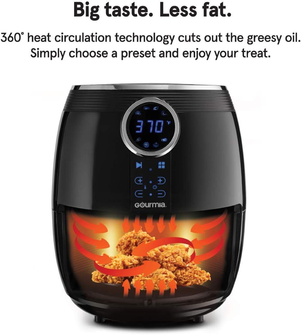 image:imageGourmia Air Fryer 7 Qt Large Capacity FryForce360 Digital Display with 10 Presets Roast Bake Broil Dehydrate Dishwasher Safe Accessories BlackBlack