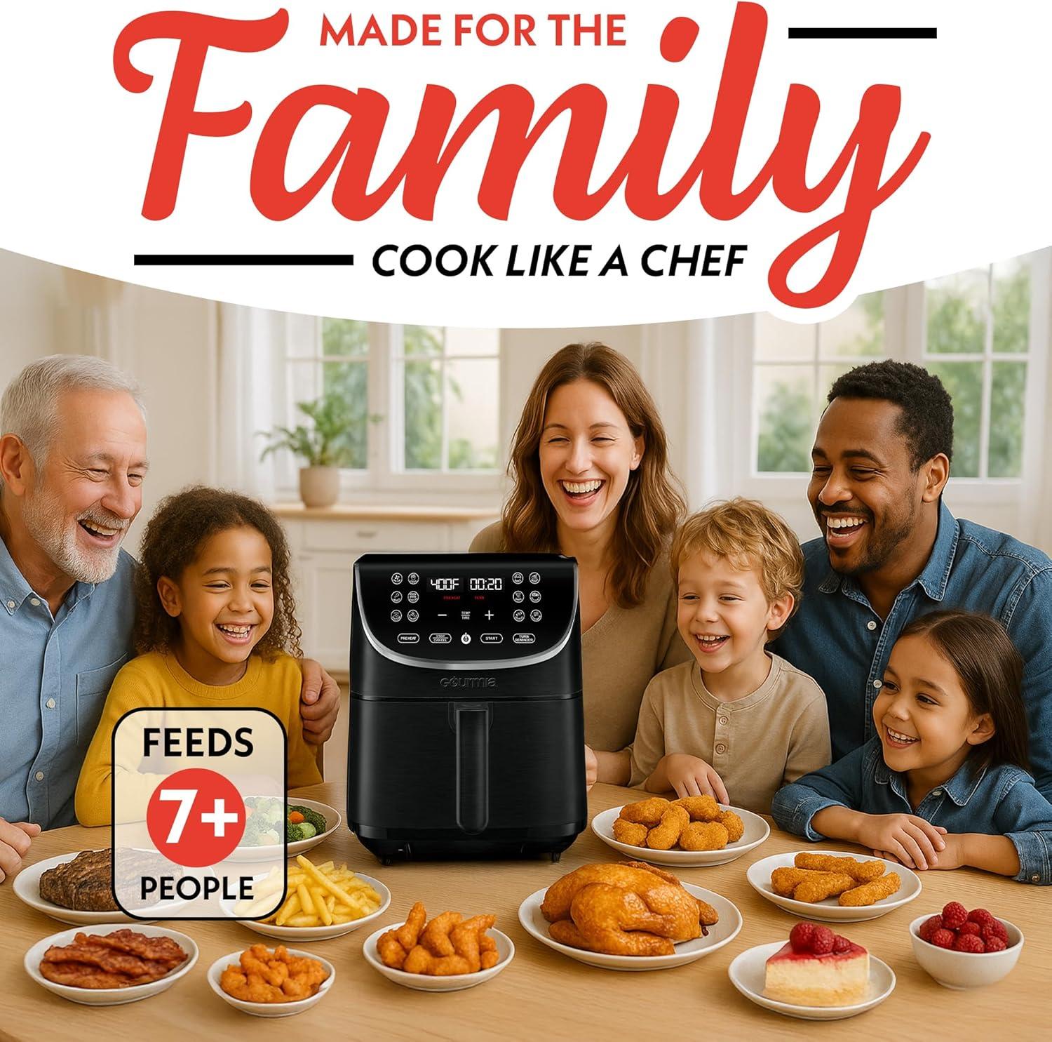 image:imageGourmia Air Fryer 7 Qt Large Capacity FryForce360 Digital Display with 10 Presets Roast Bake Broil Dehydrate Dishwasher Safe Accessories BlackBlack