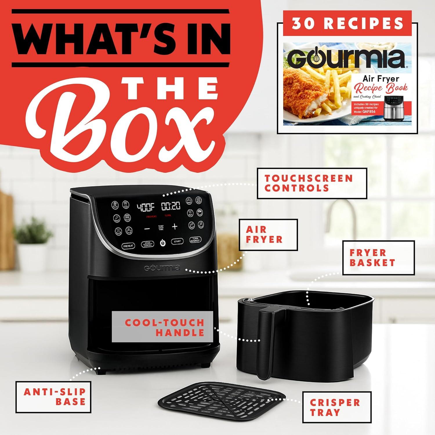 image:imageGourmia Air Fryer 7 Qt Large Capacity FryForce360 Digital Display with 10 Presets Roast Bake Broil Dehydrate Dishwasher Safe Accessories BlackBlack