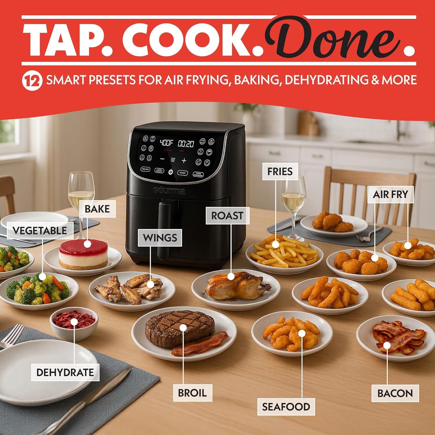 image:imageGourmia Air Fryer 7 Qt Large Capacity FryForce360 Digital Display with 10 Presets Roast Bake Broil Dehydrate Dishwasher Safe Accessories BlackBlack