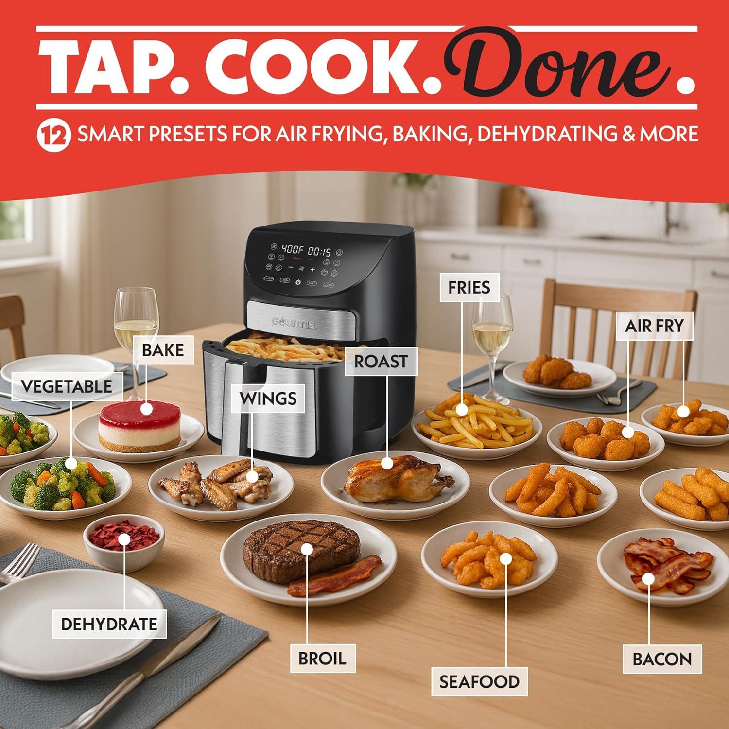 image:imageGourmia Air Fryer 7 Qt Large Capacity FryForce360 Digital Display with 10 Presets Roast Bake Broil Dehydrate Dishwasher Safe Accessories BlackBlackStianless Steel