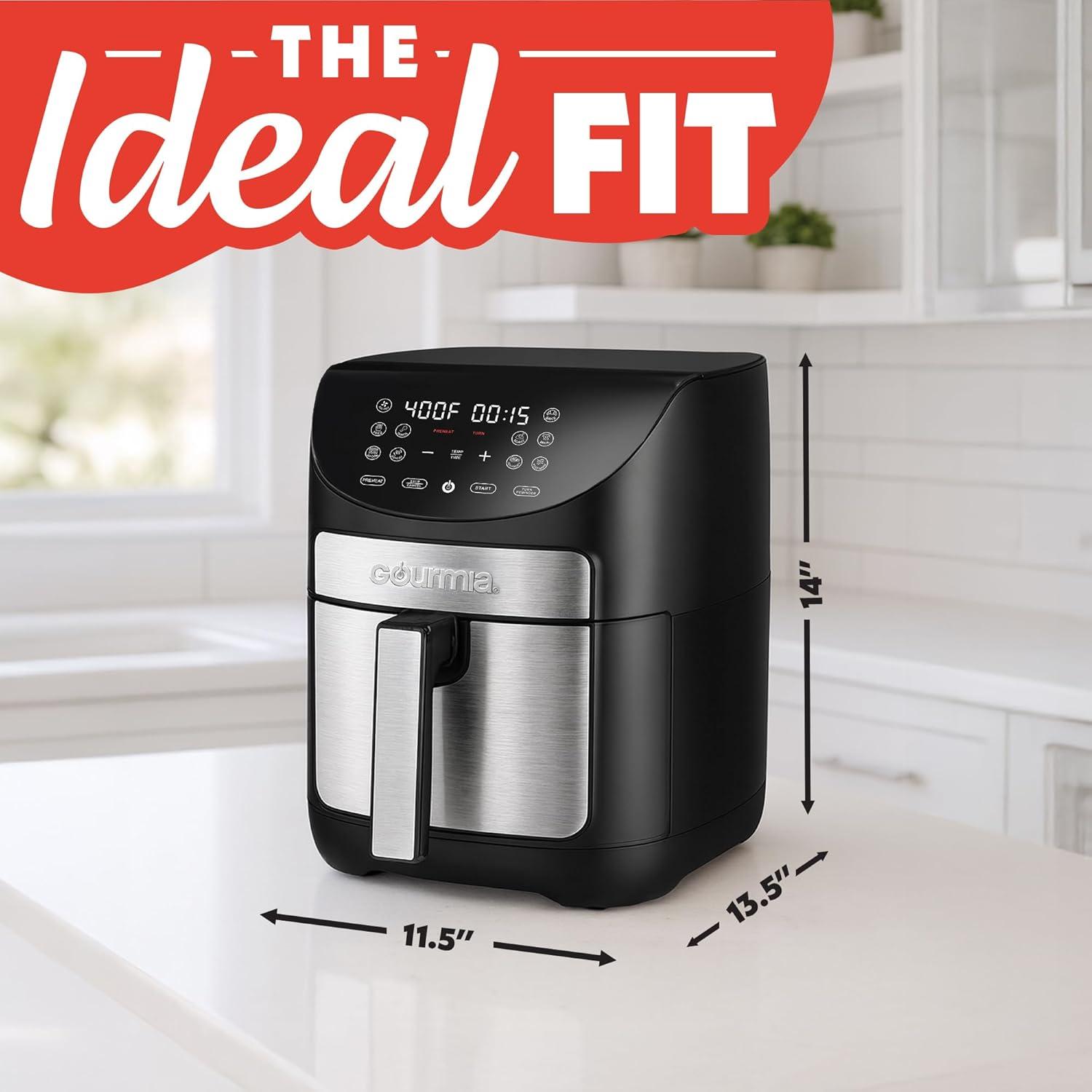 image:imageGourmia Air Fryer 7 Qt Large Capacity FryForce360 Digital Display with 10 Presets Roast Bake Broil Dehydrate Dishwasher Safe Accessories BlackBlackStianless Steel
