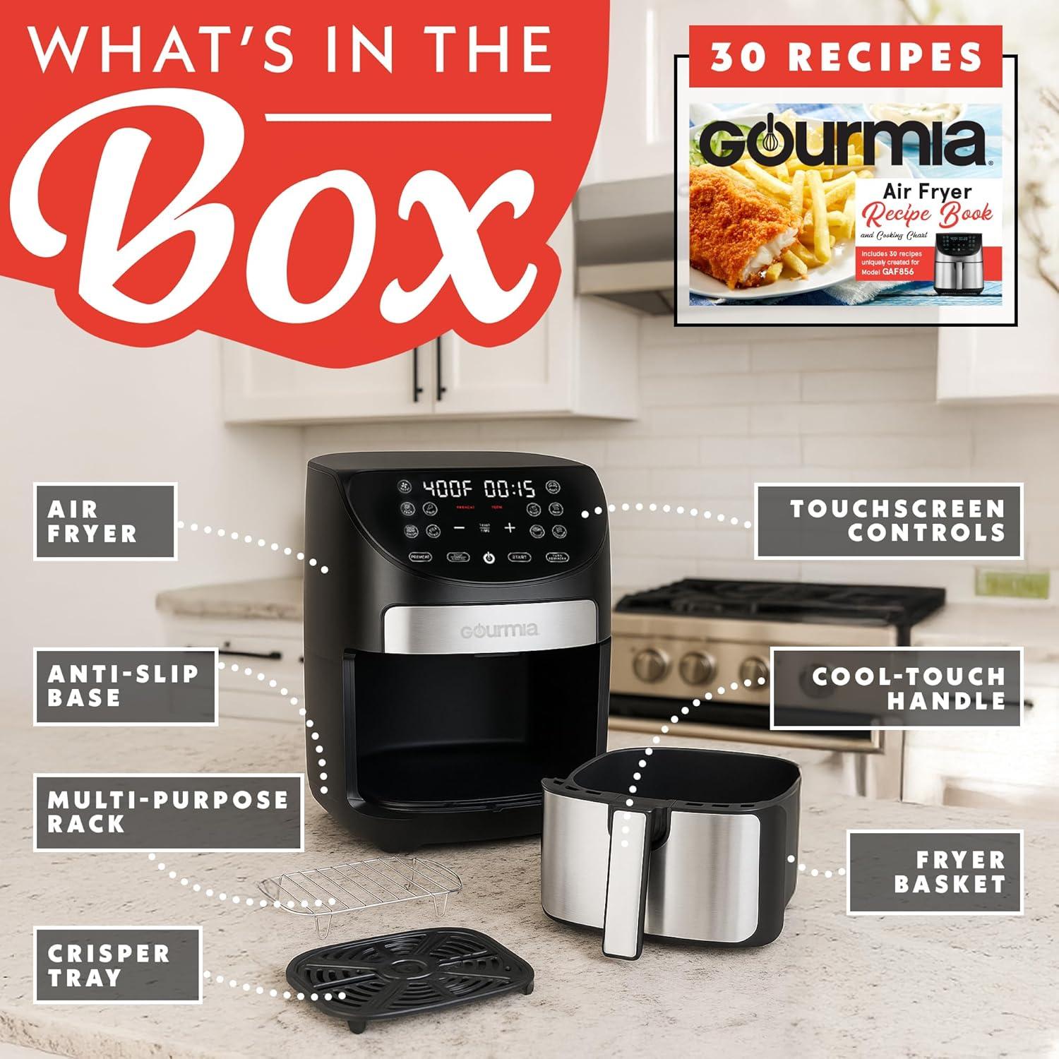 image:imageGourmia Air Fryer 7 Qt Large Capacity FryForce360 Digital Display with 10 Presets Roast Bake Broil Dehydrate Dishwasher Safe Accessories BlackBlackStianless Steel