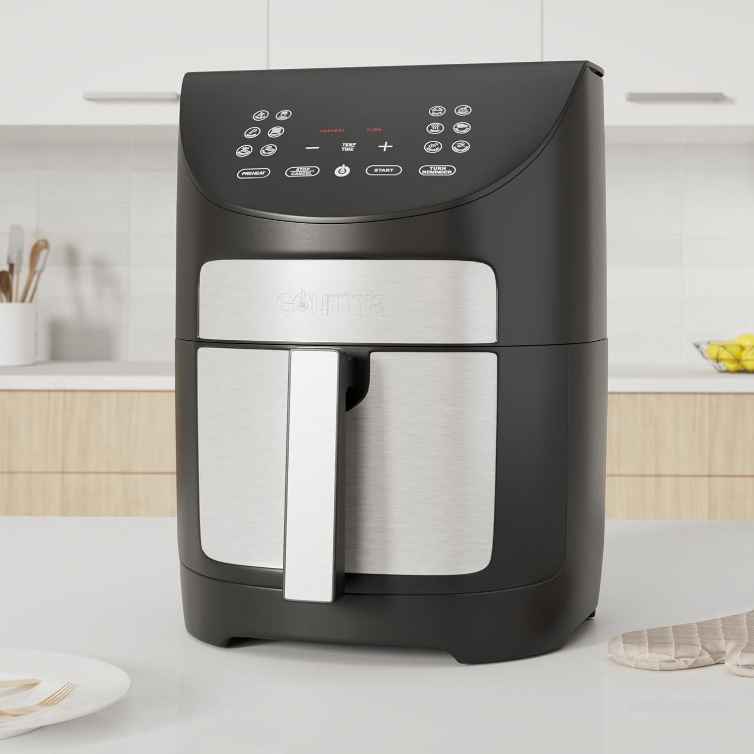 image:imageGourmia Air Fryer 7 Qt Large Capacity FryForce360 Digital Display with 10 Presets Roast Bake Broil Dehydrate Dishwasher Safe Accessories BlackBlackStianless Steel