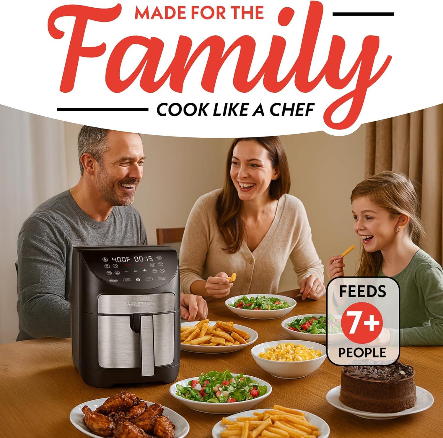 image:imageGourmia Air Fryer 7 Qt Large Capacity FryForce360 Digital Display with 10 Presets Roast Bake Broil Dehydrate Dishwasher Safe Accessories BlackBlackStianless Steel