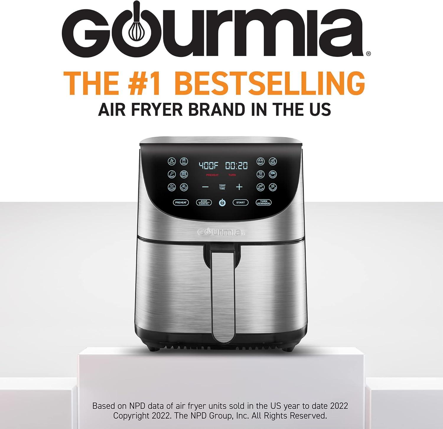 image:imageGourmia Air Fryer 7 Qt Large Capacity FryForce360 Digital Display with 10 Presets Roast Bake Broil Dehydrate Dishwasher Safe Accessories BlackSS 7 QT