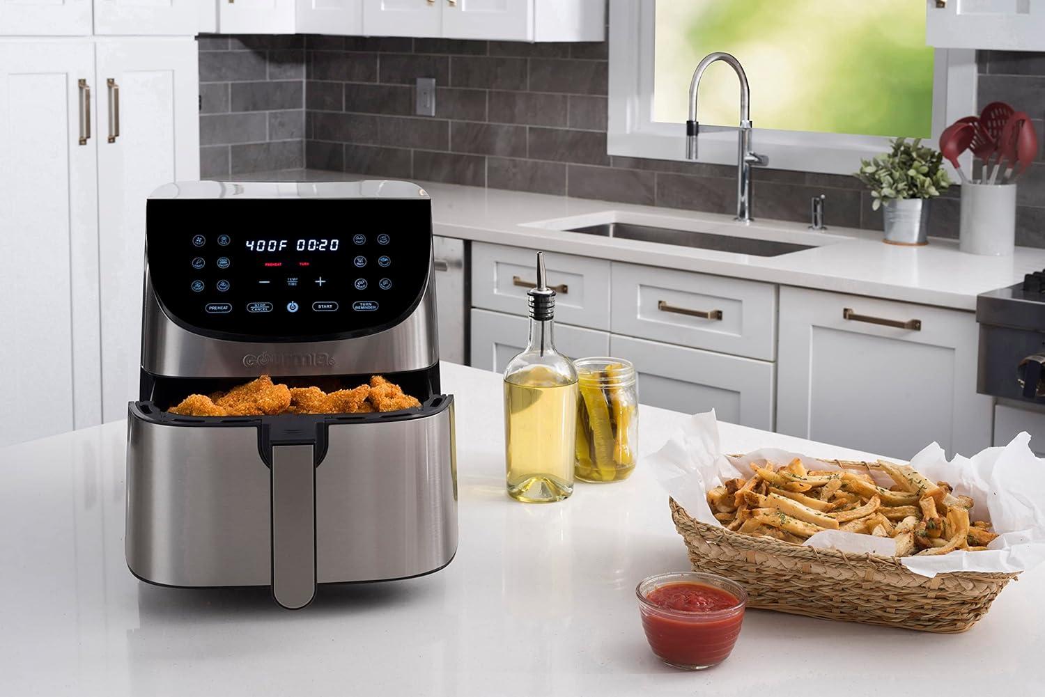 image:imageGourmia Air Fryer 7 Qt Large Capacity FryForce360 Digital Display with 10 Presets Roast Bake Broil Dehydrate Dishwasher Safe Accessories BlackSS 7 QT