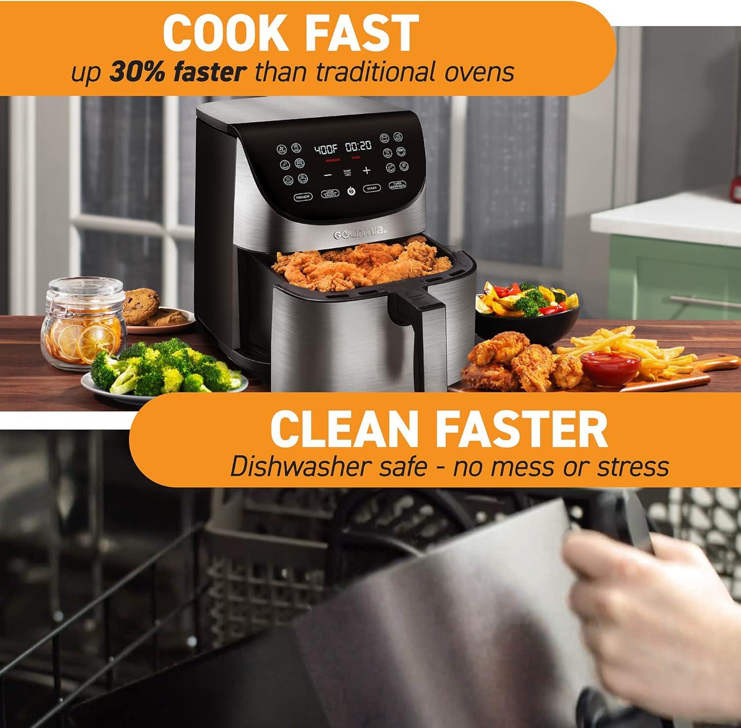 image:imageGourmia Air Fryer 7 Qt Large Capacity FryForce360 Digital Display with 10 Presets Roast Bake Broil Dehydrate Dishwasher Safe Accessories BlackSS 7 QT