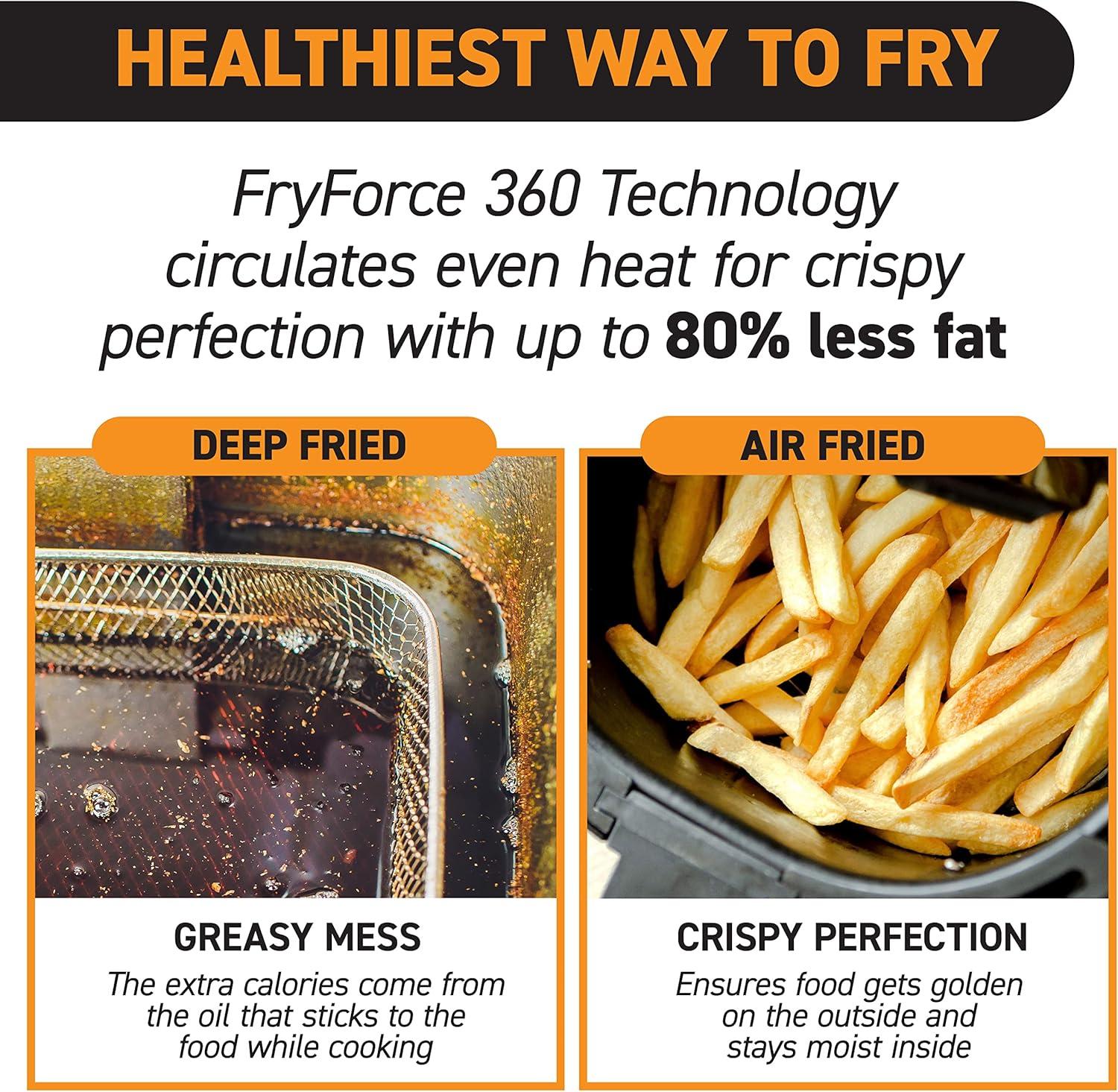 image:imageGourmia Air Fryer 7 Qt Large Capacity FryForce360 Digital Display with 10 Presets Roast Bake Broil Dehydrate Dishwasher Safe Accessories BlackStainless Steel