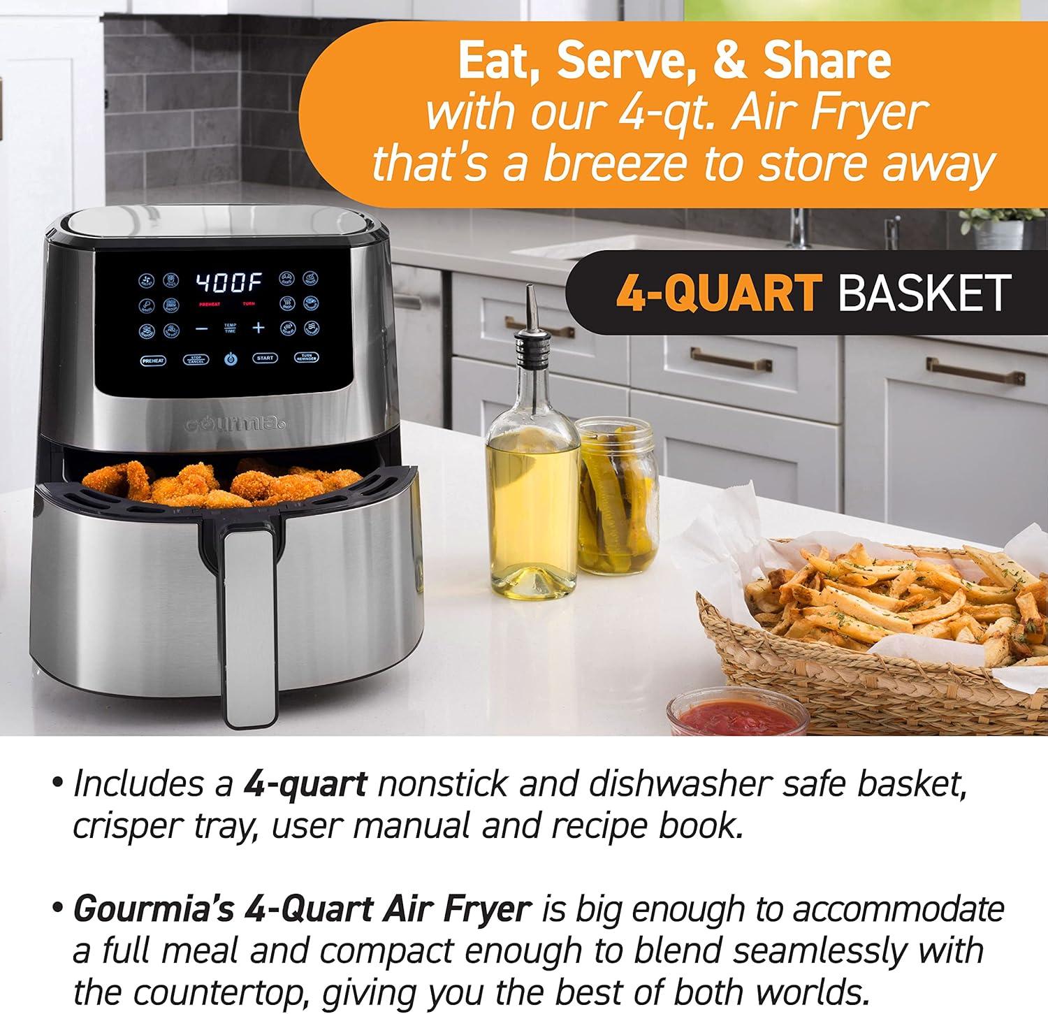 image:imageGourmia Air Fryer 7 Qt Large Capacity FryForce360 Digital Display with 10 Presets Roast Bake Broil Dehydrate Dishwasher Safe Accessories BlackStainless Steel