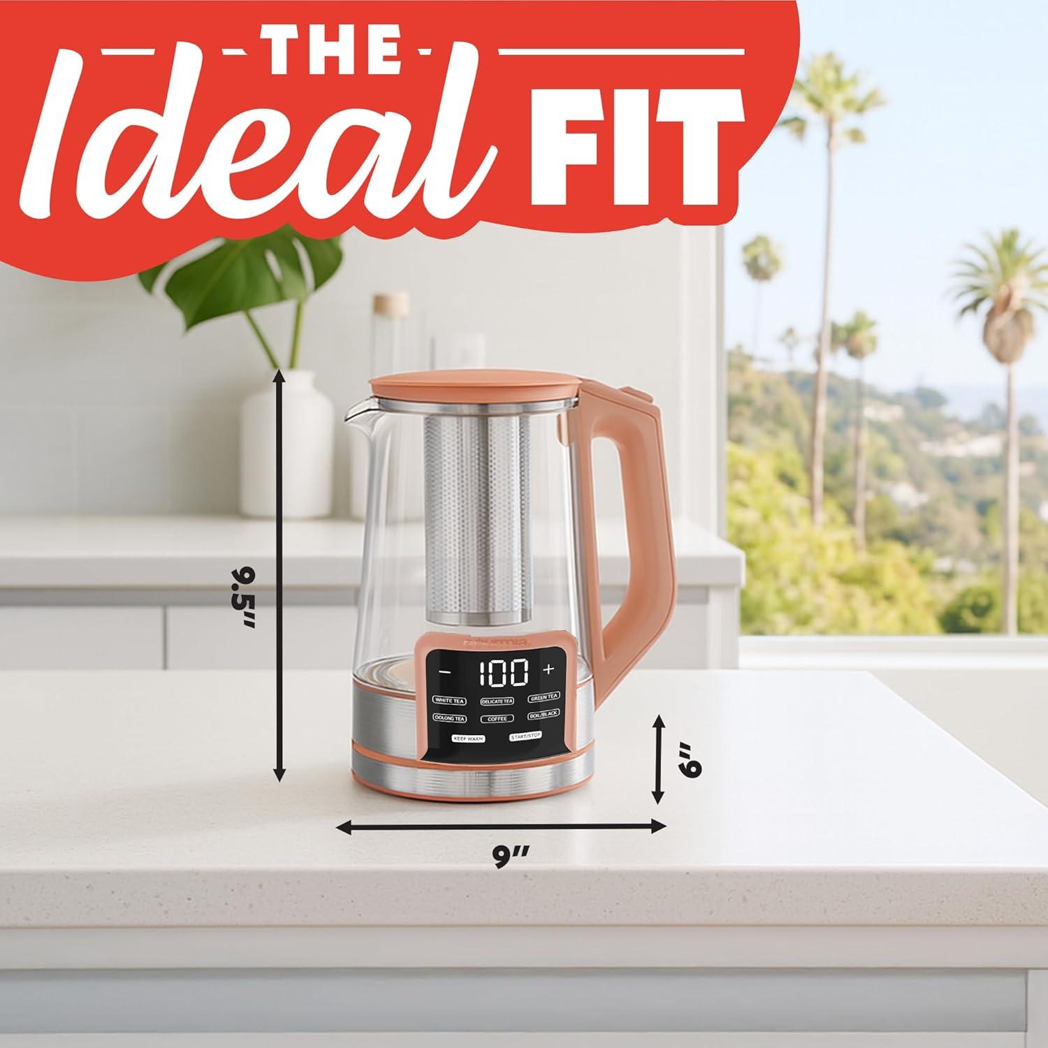 image:imageGourmia Electric Programmable Glass Kettle 17L Temperature Control Tea amp Coffee Kettle with Digital Touch Display 6 Presets Keep Warm Removable Stainless Steel Infuser 360 Swivel Base BlackPeach