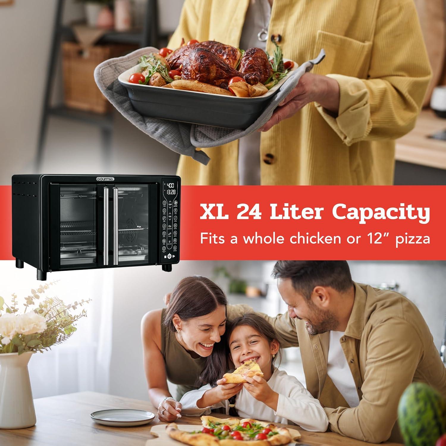 image:imageGourmia Toaster Oven Air Fryer Combo 17 cooking presets 1700W french door digital air fryer oven 24L capacity accessories convection rack baking pan tray recipe book GTF7460LargeBlackBlack