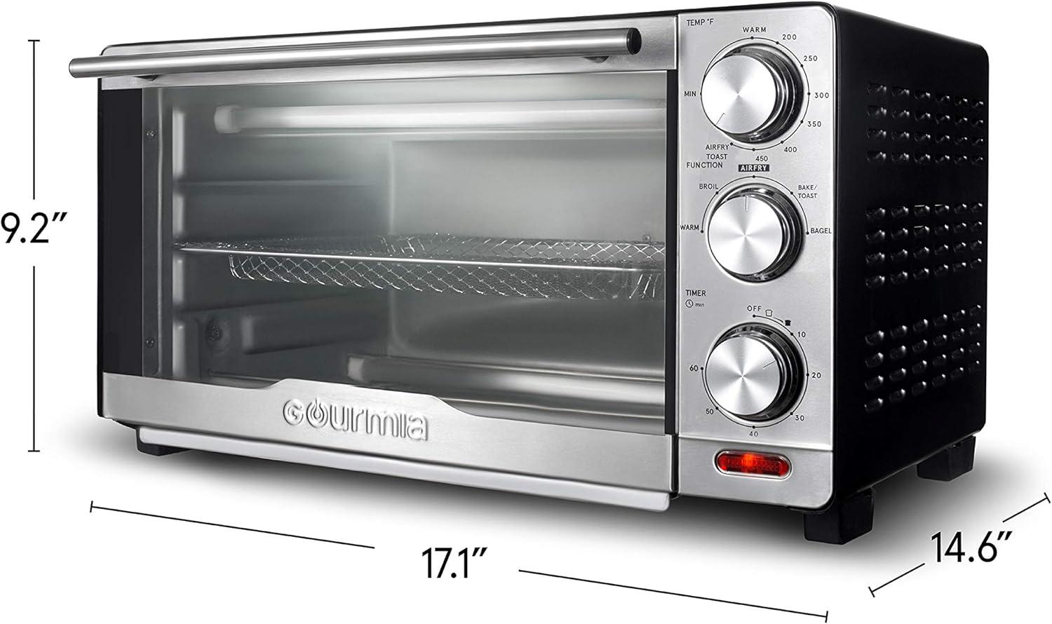 image:imageGourmia Toaster Oven Air Fryer Combo 17 cooking presets 1700W french door digital air fryer oven 24L capacity accessories convection rack baking pan tray recipe book GTF7460LargeBlackSilver