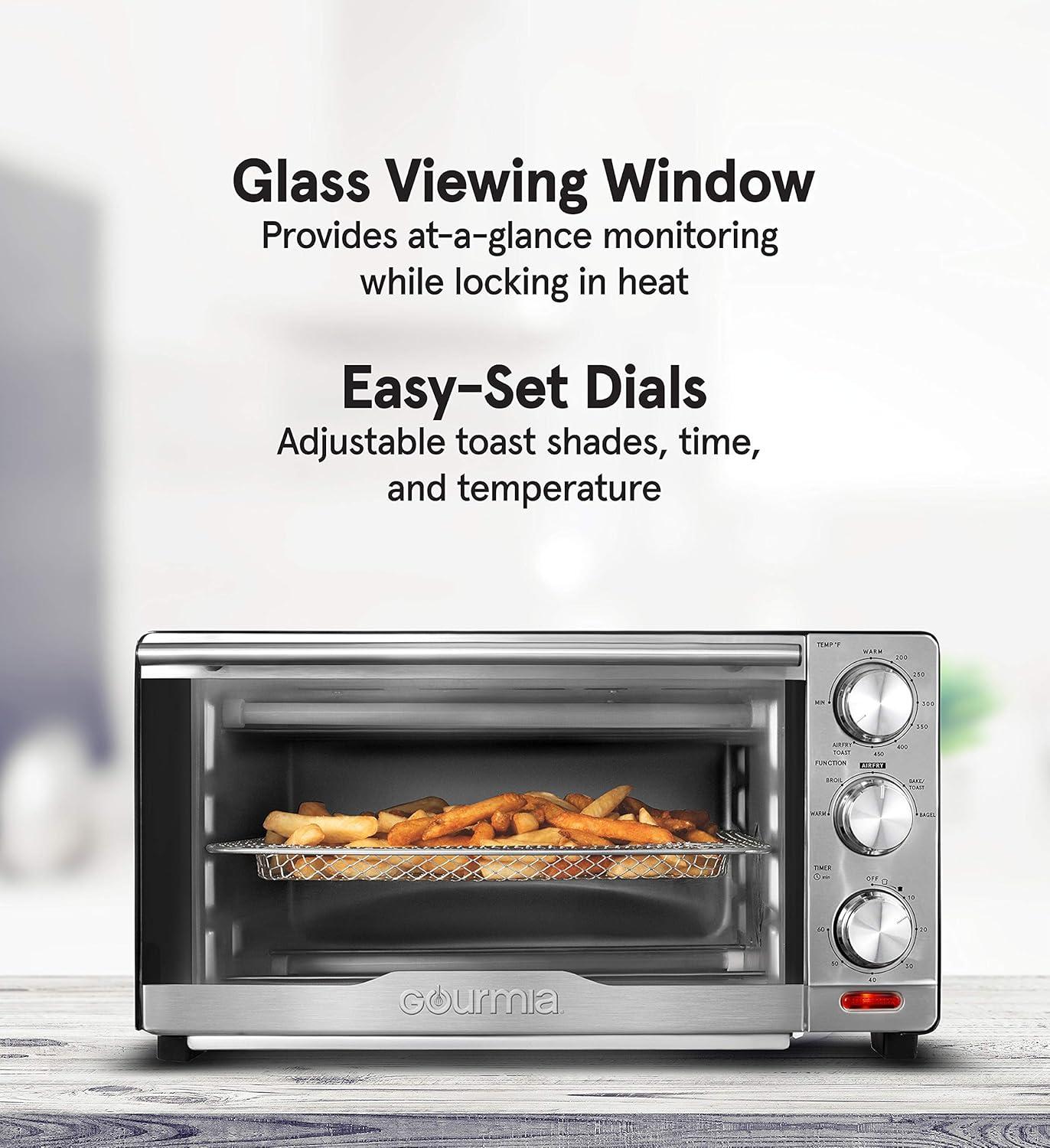 image:imageGourmia Toaster Oven Air Fryer Combo 17 cooking presets 1700W french door digital air fryer oven 24L capacity accessories convection rack baking pan tray recipe book GTF7460LargeBlackSilver