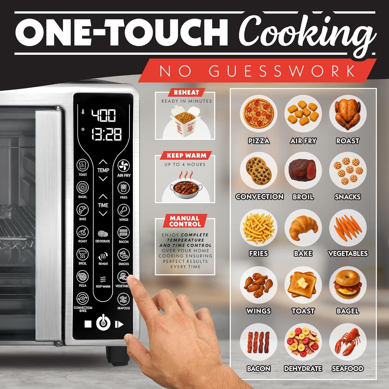 image:imageGourmia Toaster Oven Air Fryer Combo 17 cooking presets 1700W french door digital air fryer oven 24L capacity accessories convection rack baking pan tray recipe book GTF7460LargeBlackStainless Steel