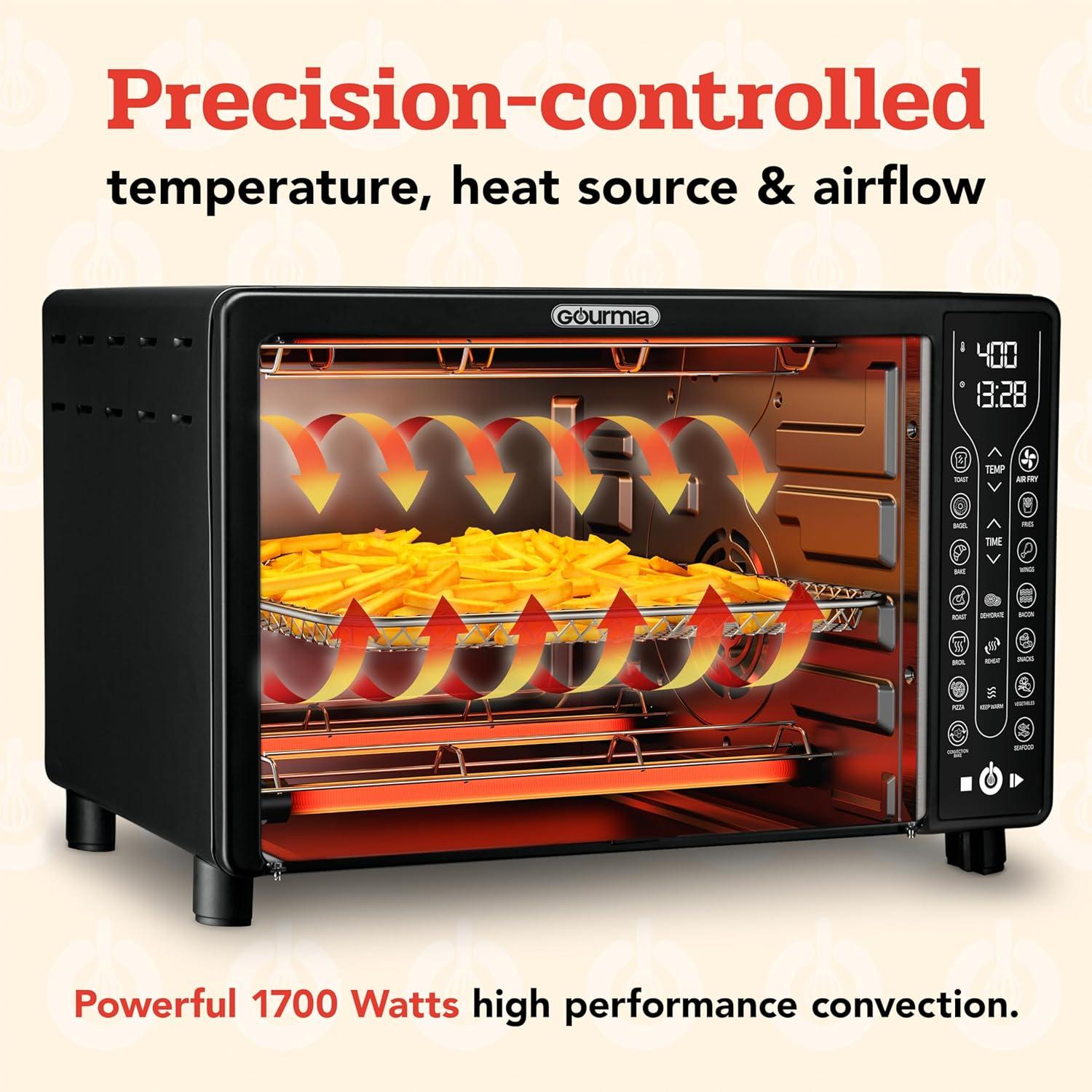 image:imageGourmia Toaster Oven Air Fryer Combo 17 cooking presets 1700W french door digital air fryer oven 24L capacity accessories convection rack baking pan tray recipe book GTF7460LargeBlackBlack