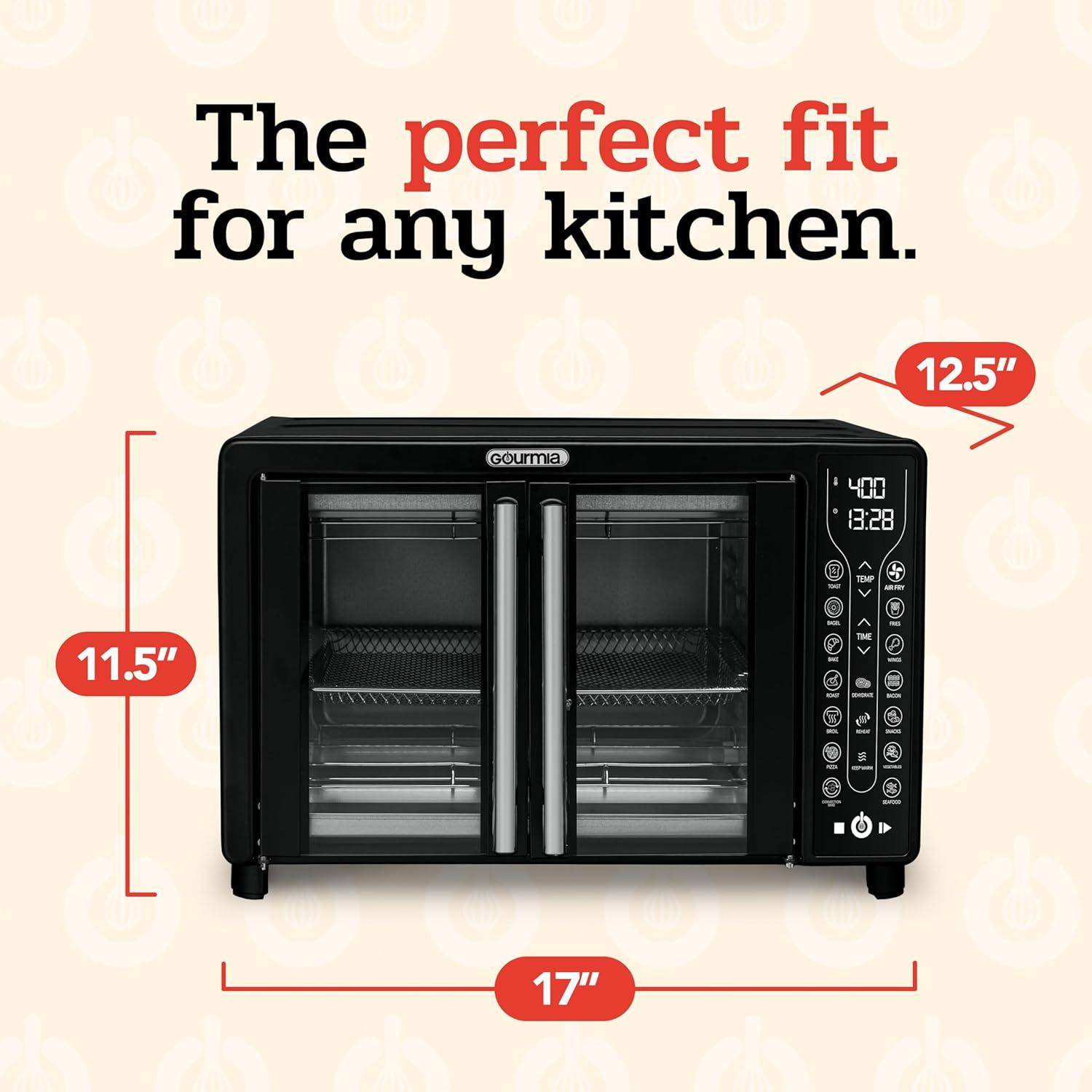 image:imageGourmia Toaster Oven Air Fryer Combo 17 cooking presets 1700W french door digital air fryer oven 24L capacity accessories convection rack baking pan tray recipe book GTF7460LargeBlackBlack