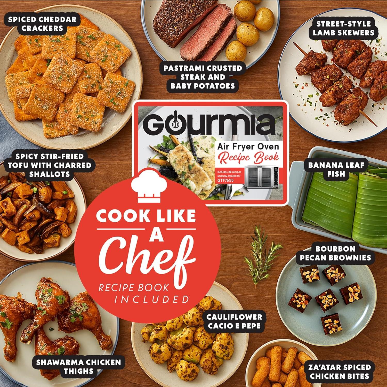 image:imageGourmia Toaster Oven Air Fryer Combo 17 cooking presets 1700W french door digital air fryer oven 24L capacity accessories convection rack baking pan tray recipe book GTF7460LargeBlackStainless Steel