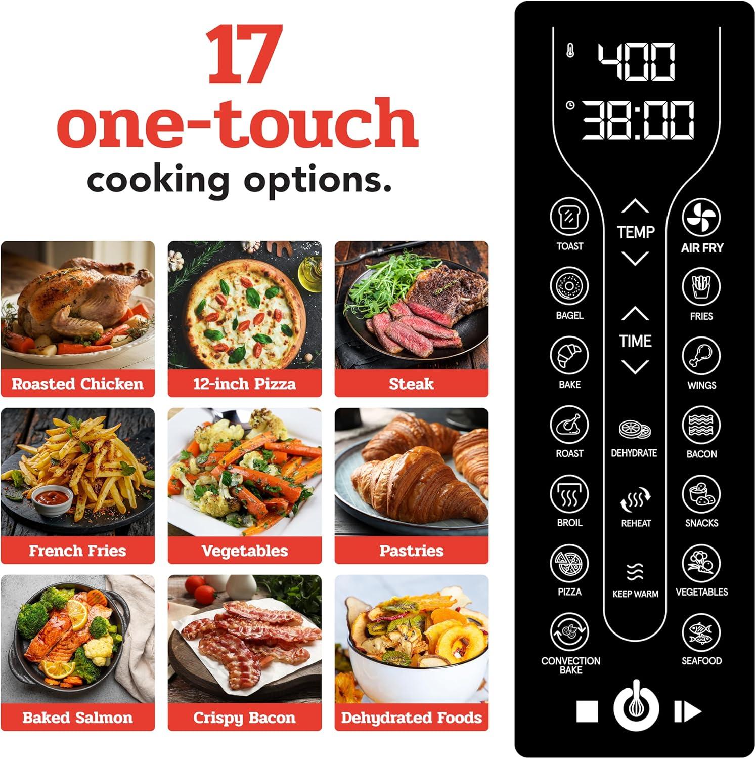 image:imageGourmia Toaster Oven Air Fryer Combo 17 cooking presets 1700W french door digital air fryer oven 24L capacity accessories convection rack baking pan tray recipe book GTF7460LargeBlackBlack