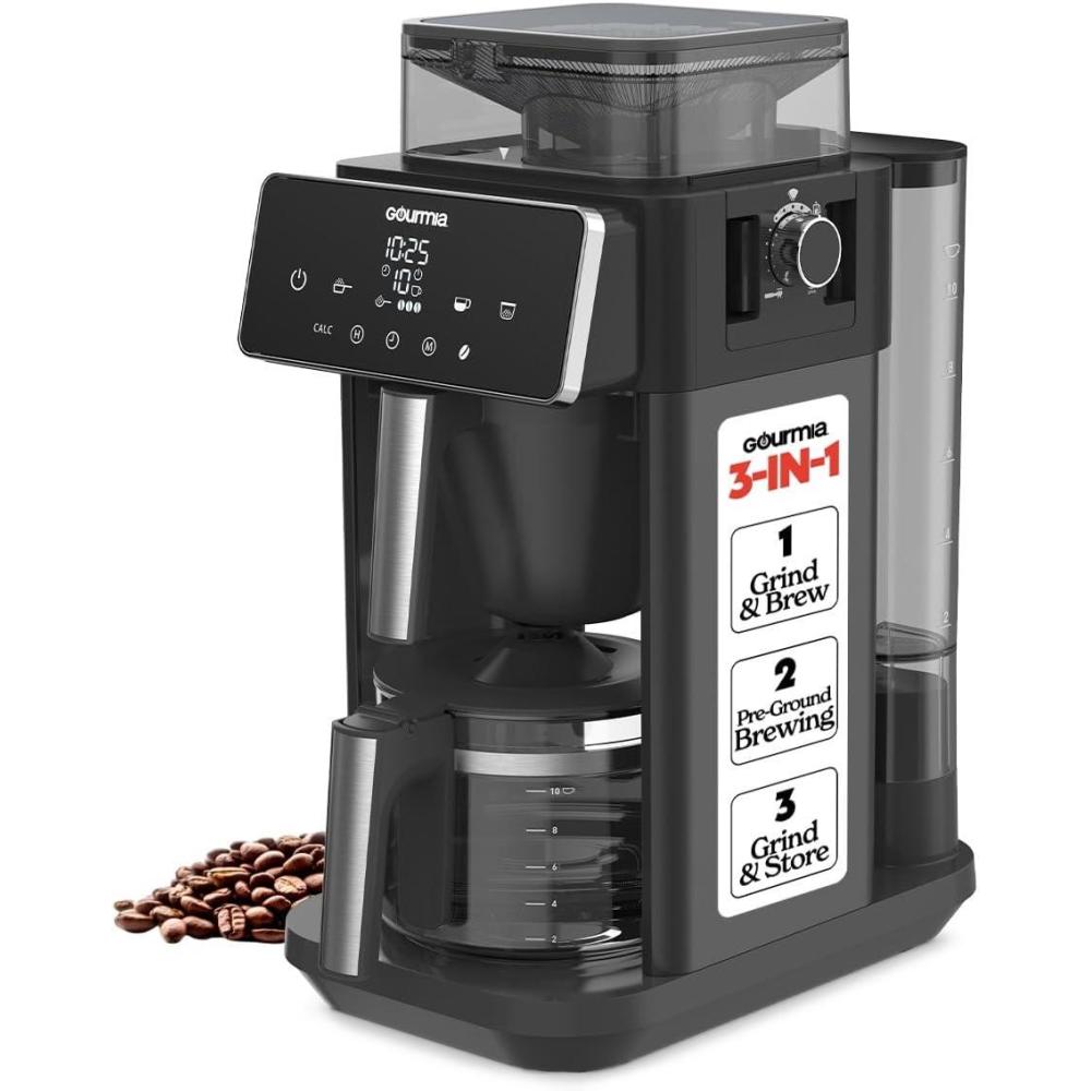 image:imageGourmia 10 Cup Grind amp Brew Coffee Maker  BuiltIn Burr Grinder 3 Brew Strengths Programmable Digital Display Pause amp Serve Keep Warm Auto Shut Off Black