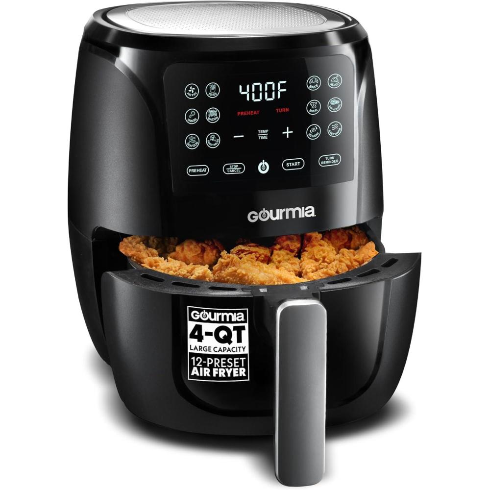image:imageGourmia Air Fryer 6 Qt Large Capacity FryForce 360 Digital Display with 12 Presets Roast Bake Broil Dehydrate Dishwasher Safe Accessories BlackBlack