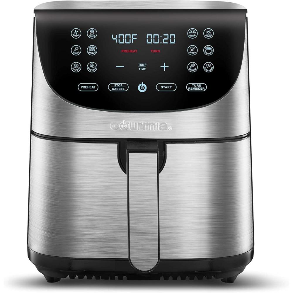 image:imageGourmia Air Fryer 7 Qt Large Capacity FryForce360 Digital Display with 10 Presets Roast Bake Broil Dehydrate Dishwasher Safe Accessories BlackSS 7 QT