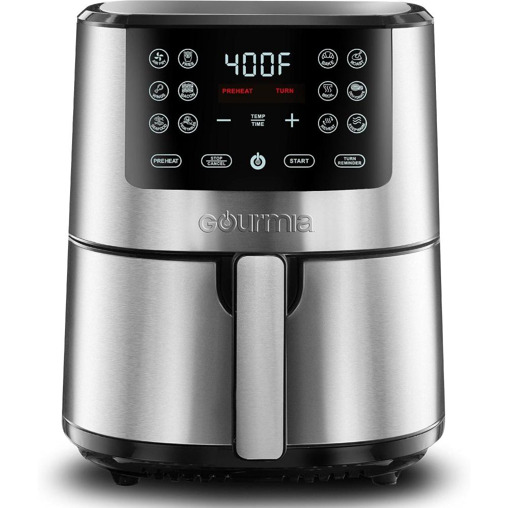 image:imageGourmia Air Fryer 7 Qt Large Capacity FryForce360 Digital Display with 10 Presets Roast Bake Broil Dehydrate Dishwasher Safe Accessories BlackStainless Steel