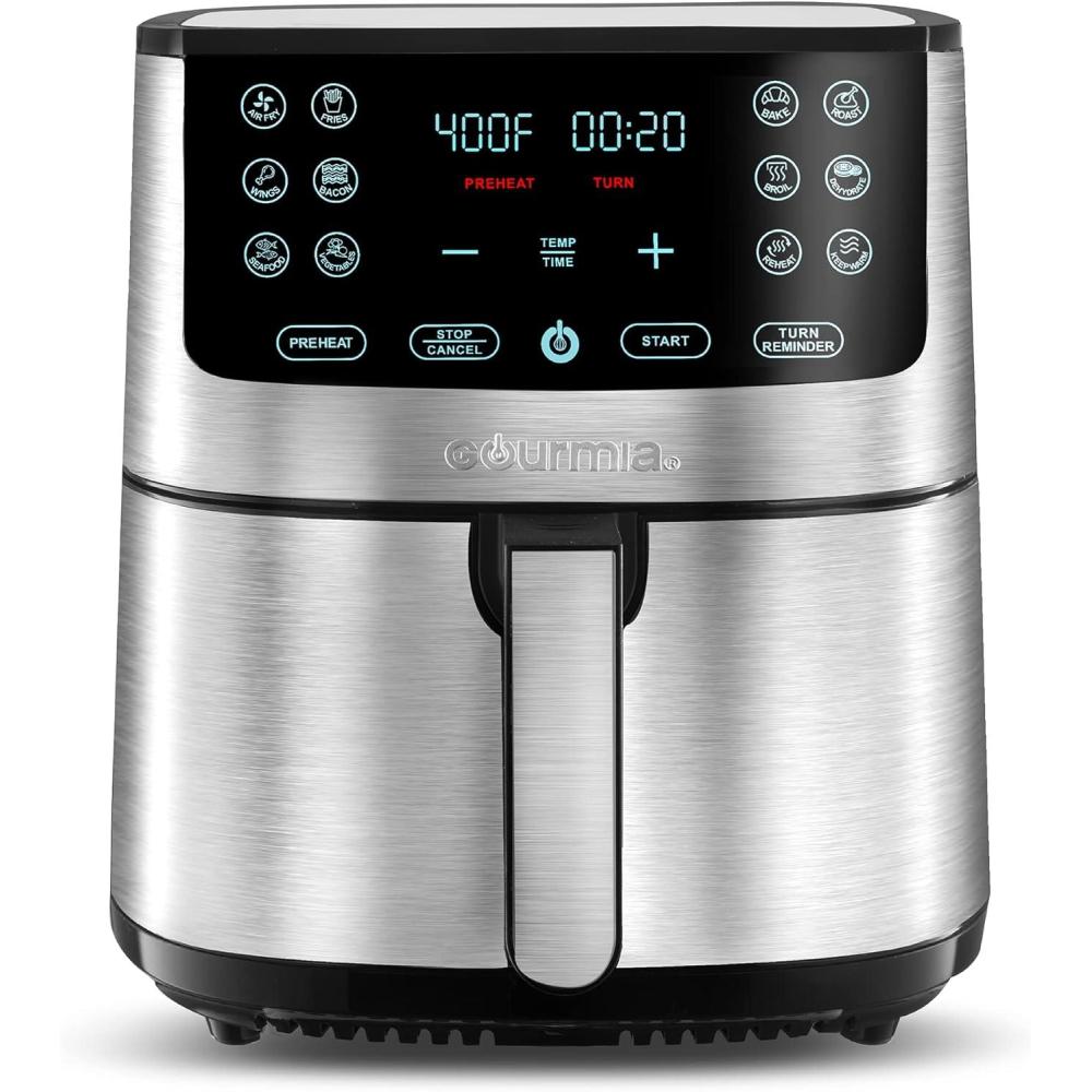 image:imageGourmia Air Fryer 7 Qt Large Capacity FryForce360 Digital Display with 10 Presets Roast Bake Broil Dehydrate Dishwasher Safe Accessories BlackStainless Steel Silver