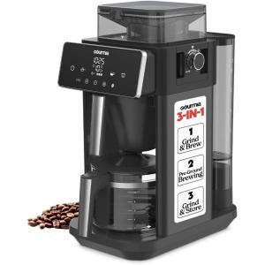 Gourmia 10 Cup Grind & Brew Coffee Maker – Built-In Burr Grinder, 3 Brew Strengths, Programmable Digital Display, Pause & Serve, Keep Warm, Auto Shut Off, Black
