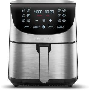Gourmia Air Fryer – 7 Qt Large Capacity, FryForce360º, Digital Display with 10 Presets, Roast, Bake, Broil, Dehydrate, Dishwasher Safe Accessories, Black(SS 7 QT)