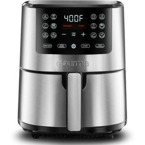 Gourmia Air Fryer – 7 Qt Large Capacity, FryForce360º, Digital Display with 10 Presets, Roast, Bake, Broil, Dehydrate, Dishwasher Safe Accessories, Black(Stainless Steel)