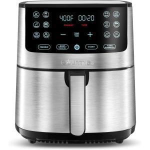 Gourmia Air Fryer – 7 Qt Large Capacity, FryForce360º, Digital Display with 10 Presets, Roast, Bake, Broil, Dehydrate, Dishwasher Safe Accessories, Black(Stainless Steel Silver)