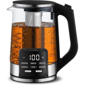 Gourmia Electric Programmable Glass Kettle – 1.7L Temperature Control Tea & Coffee Kettle with Digital Touch Display, 6 Presets, Keep Warm, Removable Stainless Steel Infuser, 360° Swivel Base – Black(Black)