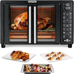 Gourmia Toaster Oven Air Fryer Combo 17 cooking presets 1700W french door digital air fryer oven 24L capacity accessories, convection rack, baking pan tray recipe book GTF7460,Large,Black(Black)