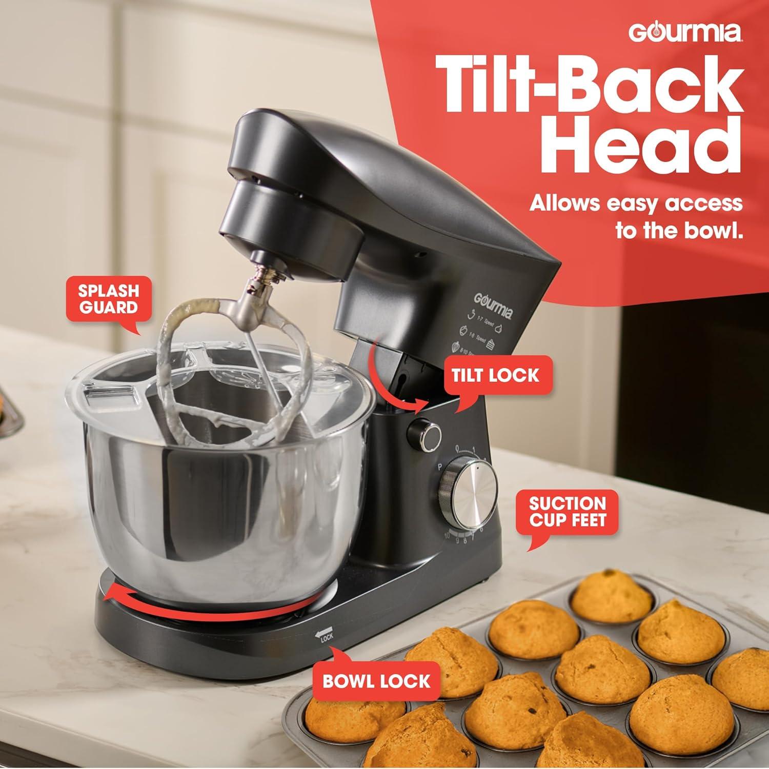 image:imageGourmia 5 Quart 10Speed Electric Stand Mixer with Bowl Shield Dough Hook Whisk and Beater Household Kitchen Standing Dough Maker Machine5 QT