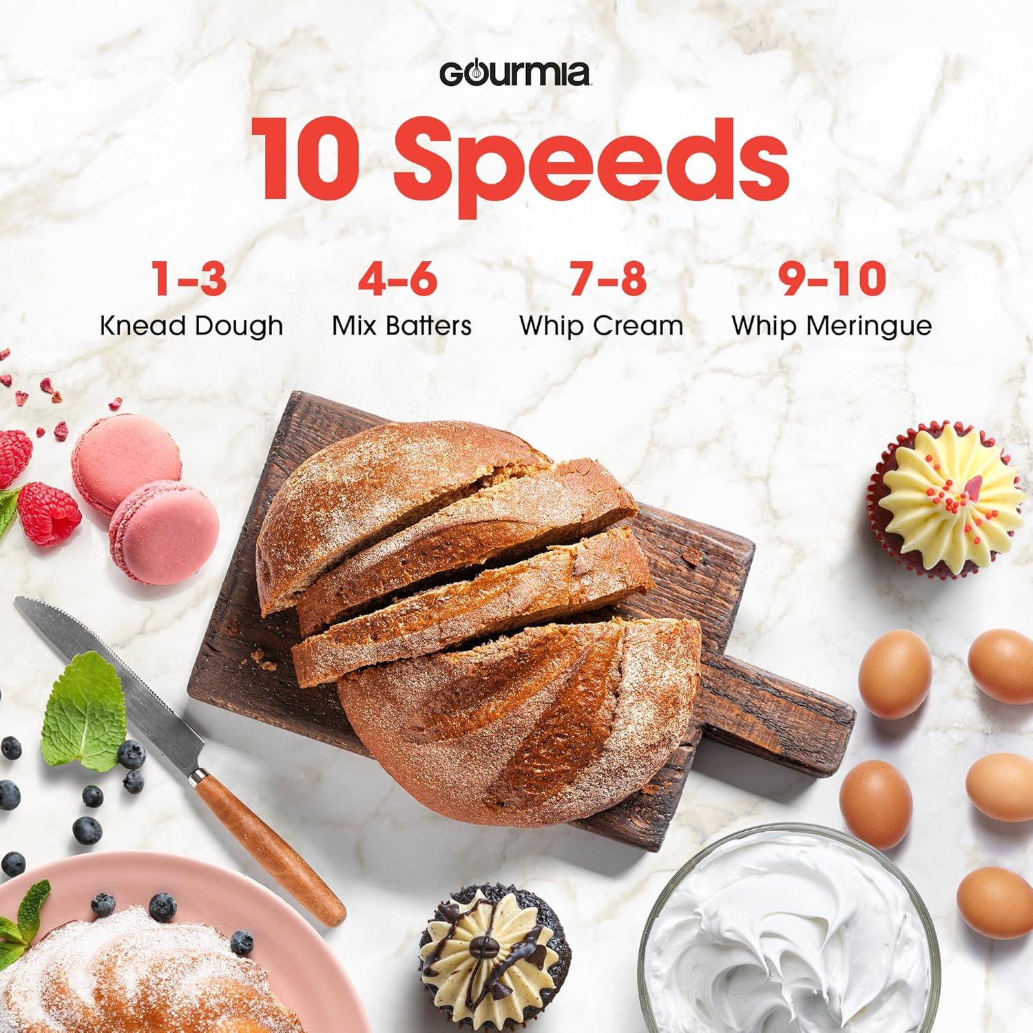 image:imageGourmia 5 Quart Digital Electric Stand Mixer with Attachments Bowl Shield Dough Hook Whisk and Beater LED Display Timer 10 Speed Kitchen Countertop Dough Maker Machine for Bread Cake Cookies