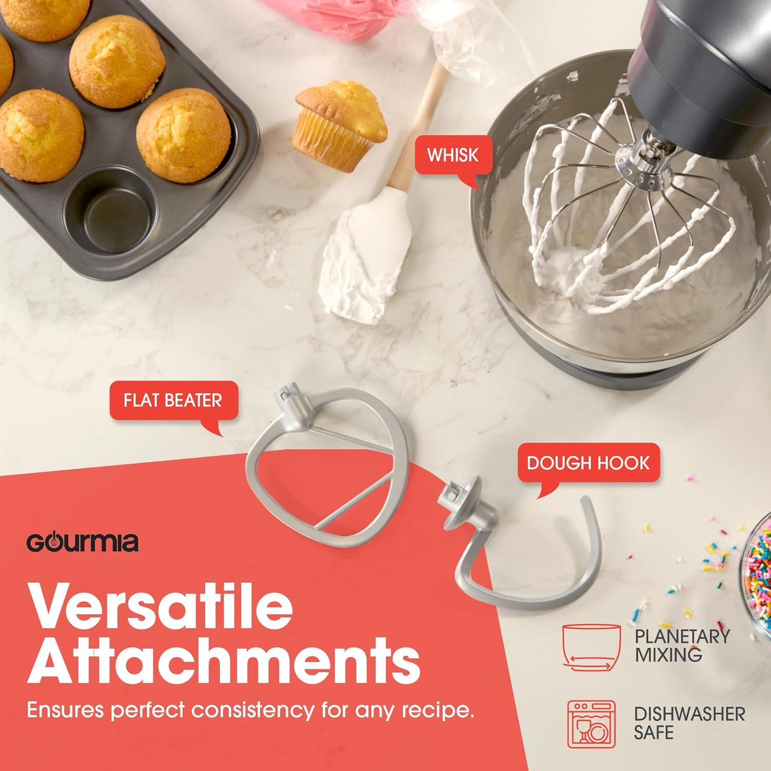 image:imageGourmia 5 Quart Digital Electric Stand Mixer with Attachments Bowl Shield Dough Hook Whisk and Beater LED Display Timer 10 Speed Kitchen Countertop Dough Maker Machine for Bread Cake Cookies