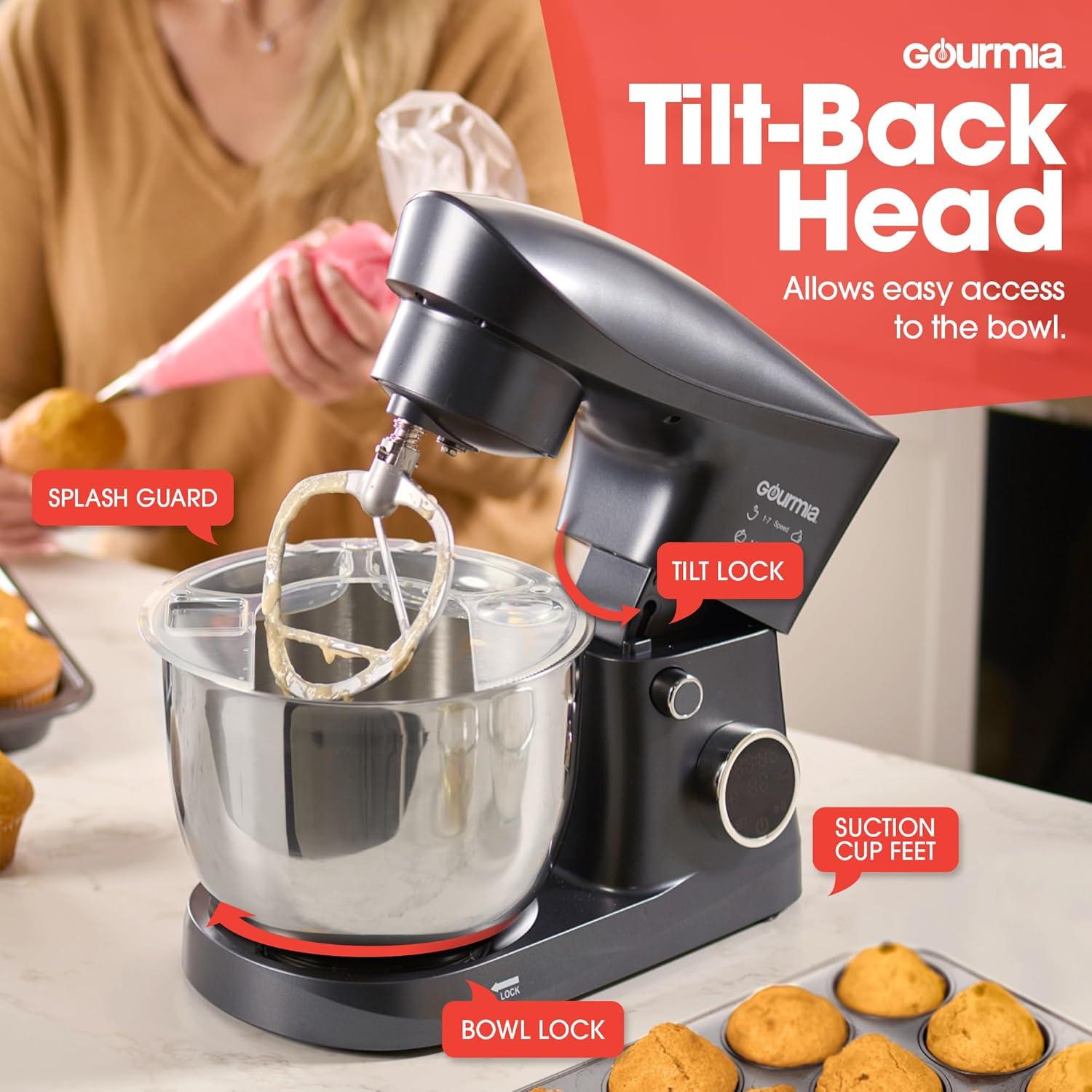image:imageGourmia 5 Quart Digital Electric Stand Mixer with Attachments Bowl Shield Dough Hook Whisk and Beater LED Display Timer 10 Speed Kitchen Countertop Dough Maker Machine for Bread Cake Cookies