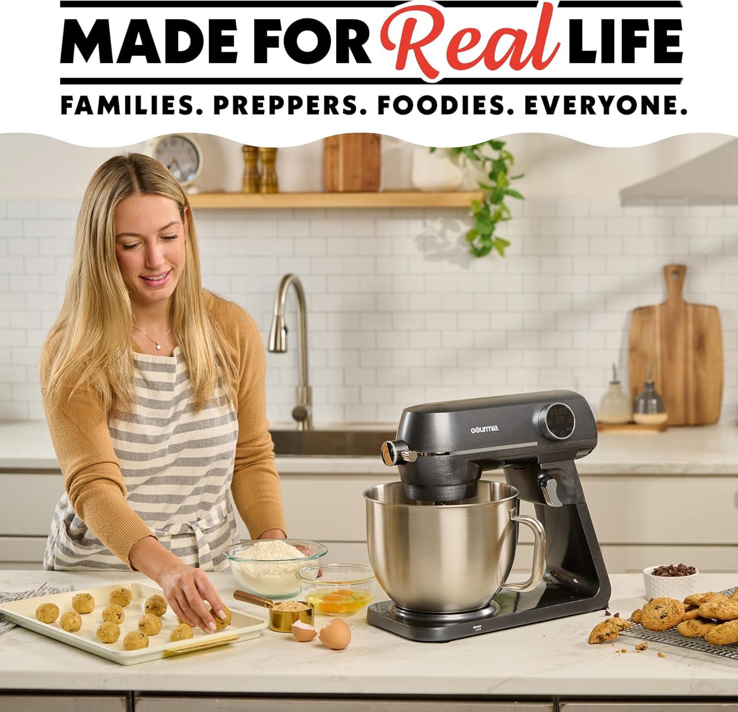 image:imageGourmia Digital Stand Mixer 7 QT TiltHead Kitchen Mixer with LED Timer 10 Speeds Stainless Steel Bowl Attachments Included 800W Silver