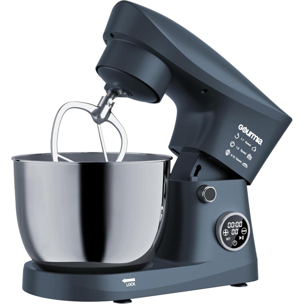 image:imageGourmia 5 Quart Digital Electric Stand Mixer with Attachments Bowl Shield Dough Hook Whisk and Beater LED Display Timer 10 Speed Kitchen Countertop Dough Maker Machine for Bread Cake Cookies
